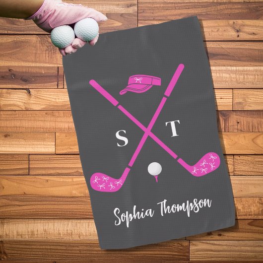 Hot Pink Golf Club White Bows Custom Birthday Golfhanddoek