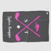 Hot Pink Golf Club White Bows Custom Birthday Golfhanddoek (Horizontaal)