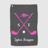 Hot Pink Golf Club White Bows Custom Birthday Golfhanddoek (Voorkant)