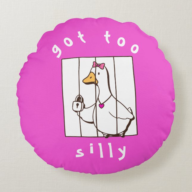 Hot Pink Got too Silly Funny Goose Rond Kussen (Voorkant)