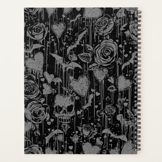Hot Pink Gothic Roses & Skulls Pattern Planner (Achterkant)