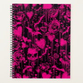 Hot Pink Gothic Roses & Skulls Pattern Planner (Voorkant)