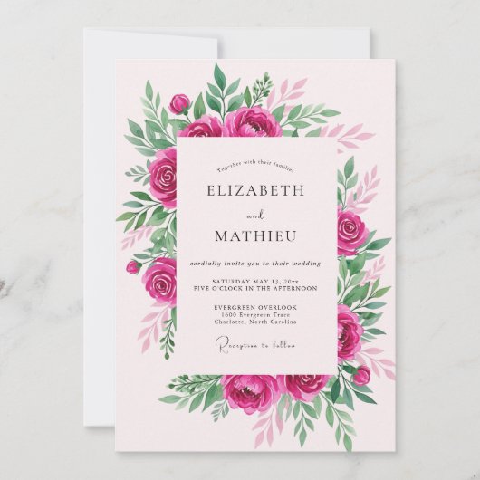 Hot Pink Graceful Spring Wedding Kaart (Voorkant)