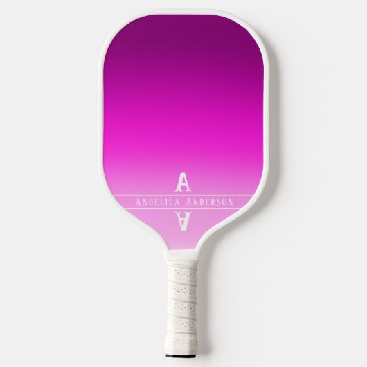 Hot Pink Gradient Monogram Initialen Pickleball Paddle (Achterkant)