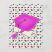 Hot Pink Graduation Cap en Diploma, Kleurrijk Pet Aankondigingskaart (Voorkant)