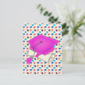 Hot Pink Graduation Cap en Diploma, Kleurrijk Pet Aankondigingskaart (Staand voorkant)