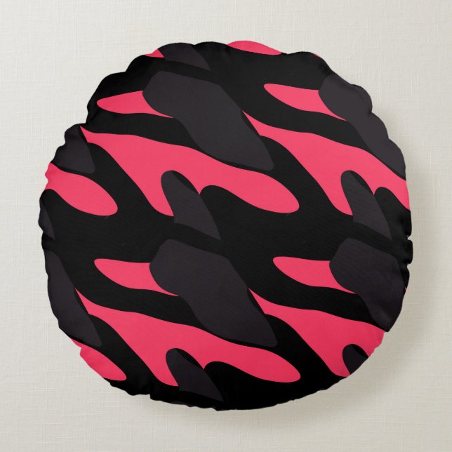 Hot pink, gray and black Camo abstract Rond Kussen (Voorkant)