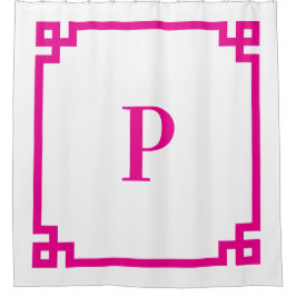 Hot Pink Greek Key enkelvoudig monogram Douchegordijn