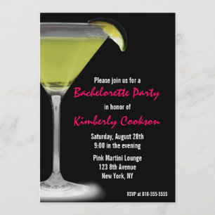 Hot Pink Green Martini Bachelorette Party Kaart