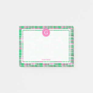Hot Pink Green Patchwork Madras Pset 1IR omhuld Post-it® Notes