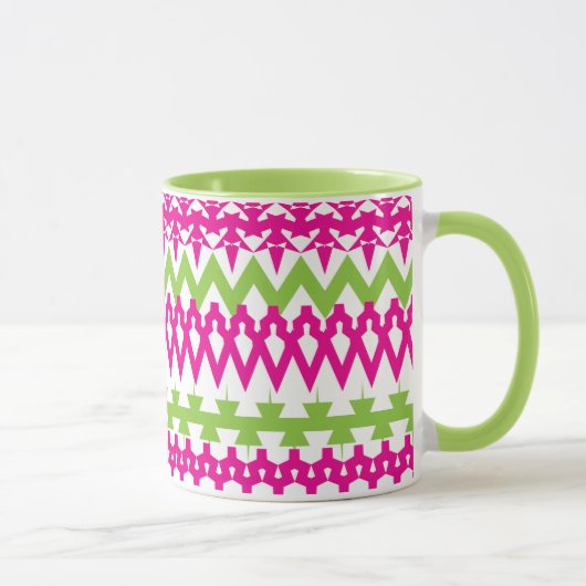 Hot Pink Green Tribal Chevron Patroon Mok (Rechts)