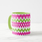 Hot Pink Green Tribal Chevron Patroon Mok (Voorkant links)