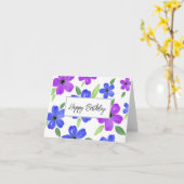 Hot Pink Grey Waterverf Vijf Petal Floral Motif Kaart (Gele Bloem)