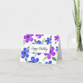 Hot Pink Grey Waterverf Vijf Petal Floral Motif Kaart