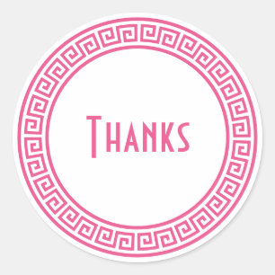 Hot Pink Griekse Key Border gepersonaliseerde brie Ronde Sticker