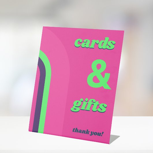 Hot Pink Groovy Retro Kaarten en geschenken bruilo Reclamebord Met Voetstuk