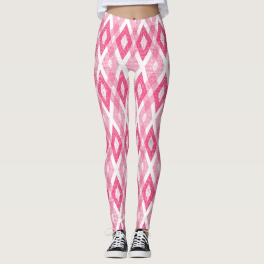 Hot Pink Grunge Harlekijnpatroon Leggings (Voorkant)