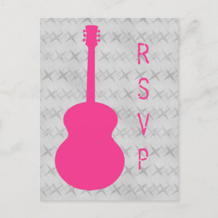 Hot Pink Guitar Grunge RSVP Briefkaart