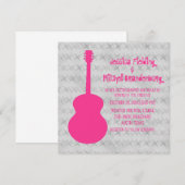 Hot-Pink Guitar Grunge Wedding Invite Kaart (Voorkant / Achterkant)