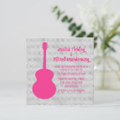 Hot-Pink Guitar Grunge Wedding Invite Kaart (Staand voorkant)