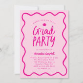 Hot Pink Hand Drawn Squiggle Afstudeerfeest Kaart (Voorkant)