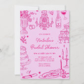 Hot Pink Hand Drawn Whimsical Vrijgezellenfeest Kaart (Voorkant)