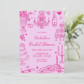 Hot Pink Hand Drawn Whimsical Vrijgezellenfeest Kaart (Staand voorkant)