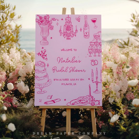 Hot Pink Hand Drawn Whimsical Vrijgezellenfeest Perfect Poster