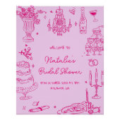 Hot Pink Hand Drawn Whimsical Vrijgezellenfeest Perfect Poster (Voorkant)