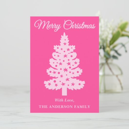 Hot Pink handgeschreven script kerstboom Feestdagenkaart (Staand voorkant)