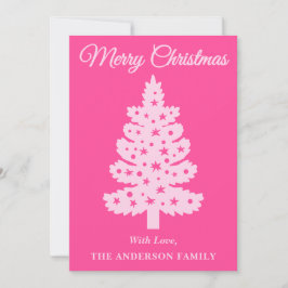 Hot Pink handgeschreven script kerstboom Feestdagenkaart