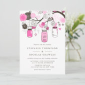 Hot Pink Hanging Mason Jars Wedding Kaart (Staand voorkant)