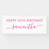 Hot Pink Happy 40th Birthday Elegante naam Spandoek (Horizontaal)
