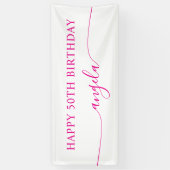 Hot Pink Happy 50th Birthday Glam Handtekening Naa Spandoek (Verticaal)
