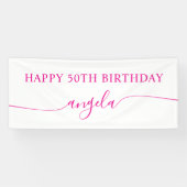 Hot Pink Happy 50th Birthday Glam Handtekening Naa Spandoek (Horizontaal)