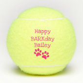 Hot Pink Happy Barkday Birthday Pet Dog Speelgoed Tennisballen (Voorkant)
