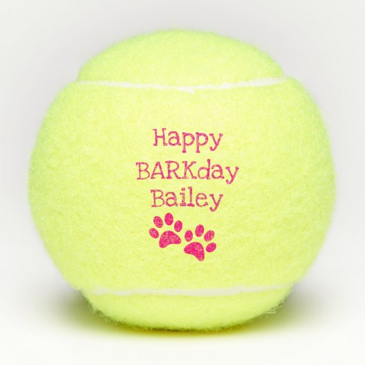 Hot Pink Happy Barkday Birthday Pet Dog Speelgoed Tennisballen (Voorkant)