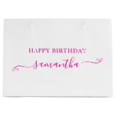 Hot Pink Happy Birthday Schattige Bow Handtekening Groot Cadeauzakje (Voorkant)
