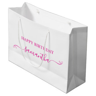 Hot Pink Happy Birthday Schattige Bow Handtekening Groot Cadeauzakje