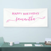 Hot Pink Happy Birthday Schattige Bow Handtekening Spandoek (Beurs)