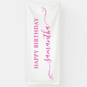 Hot Pink Happy Birthday Schattige Bow Handtekening Spandoek (Verticaal)
