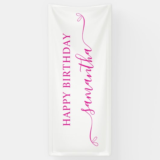 Hot Pink Happy Birthday Schattige Bow Handtekening Spandoek (Verticaal)