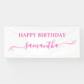 Hot Pink Happy Birthday Schattige Bow Handtekening Spandoek (Horizontaal)
