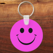 Hot Pink Happy Face Birthday Sleutelhanger (Voorkant)