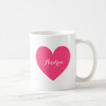 Hot Pink Heart Gepersonaliseerde Script-Mok Koffiemok<br><div class="desc">Moderne en schattige ronde mok met een hot pink hart modern kalligrafie script. Deze mok zal volmaakt zijn als geschenk. Vergelijkbare items en andere kleuren zijn beschikbaar.</div>