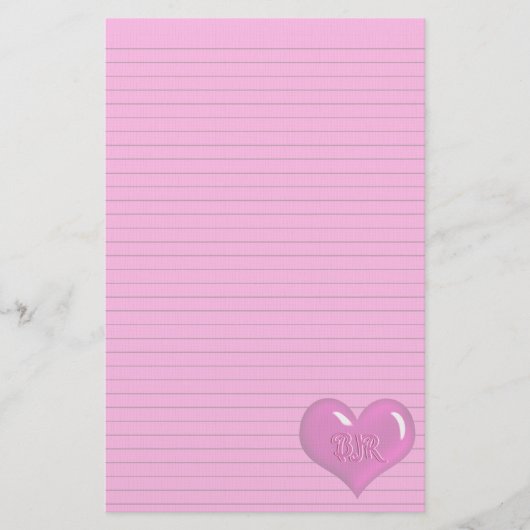 Hot pink Heart Monogram optionele lijnbriefpapier Briefpapier (Voorkant)