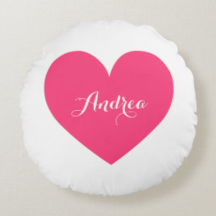 Hot Pink Heart & Polka Dots Patroon Gepersonalisee Rond Kussen