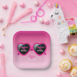 Hot Pink Heart Zonnebril Verjaardag Papieren Bordje