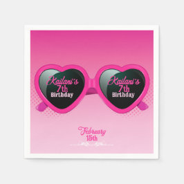 Hot Pink Heart Zonnebril Verjaardag Servet