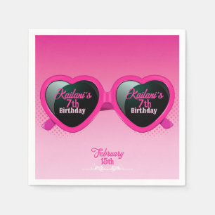 Hot Pink Heart Zonnebril Verjaardag Servet